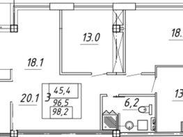 Продается 3-комнатная квартира ЖК Парк-Озеро, 98.2  м²