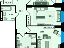 Продается 3-комнатная квартира ЖК Легенда Ростова, литер 13, 74.82  м², 10100700 рублей