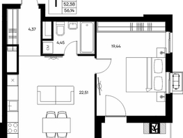 Продается 1-комнатная квартира ЖК Прибрежный дом, 56.33  м&sup2;, 12054620 рублей