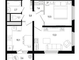 Продается 2-комнатная квартира ЖК Левенцовка Парк, лит 8-10 стр.2, сек.4,5, 46.2  м², 5511660 рублей