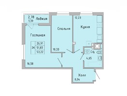 Продается 2-комнатная квартира ЖК Пальмира 2.0, секция 45, 52.62  м², 5796724 рублей