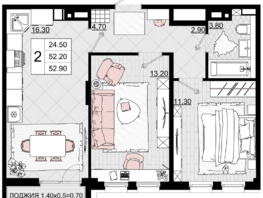 Продается 2-комнатная квартира ЖК Песчаный, литер 1, 52.9  м², 13225000 рублей