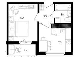 Продается 1-комнатная квартира ЖК 5 элемент Аске, лит 5-10 стр.1, сек.1,2,3, 30.7  м², 5191954 рублей