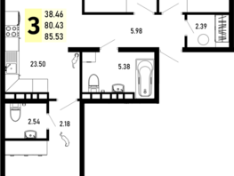 Продается 3-комнатная квартира ЖК Усадьба Гостагаевская, корпус 4, 85.53  м², 17106000 рублей