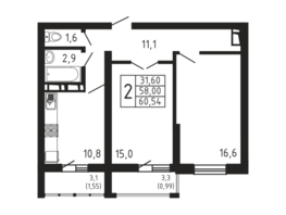 Продается 2-комнатная квартира ЖК Море Море, 60.54  м², 10822130 рублей