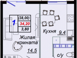 Продается 1-комнатная квартира ЖК Чайные холмы, 38  м², 13160000 рублей