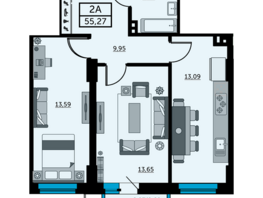 Продается 2-комнатная квартира ЖК Город у реки, литер 7, 55.49  м², 7380170 рублей