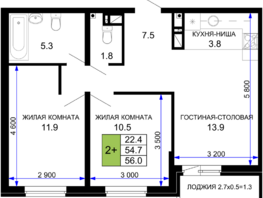 Продается 2-комнатная квартира ЖК Дыхание, литер 28, 56  м², 7112000 рублей