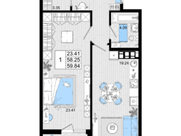 Продается 1-комнатная квартира ЖК Резиденция морей, корпус Б, 59.84  м², 13733280 рублей