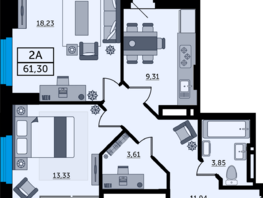 Продается 2-комнатная квартира ЖК Легенда Ростова, литер 13, 61.3  м², 8398100 рублей