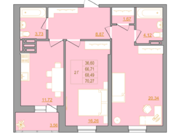 Продается 2-комнатная квартира ЖК Новый Горизонт, дом 3, 70.27  м², 9135100 рублей