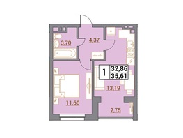 Продается 1-комнатная квартира ЖК Зеленый город, 34.76 м²