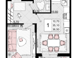 Продается 1-комнатная квартира ЖК Песчаный, литер 1, 36.5  м², 11315000 рублей