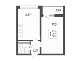 Продается 1-комнатная квартира ЖК Кислород, корпус 10, 38.14  м², 14813576 рублей