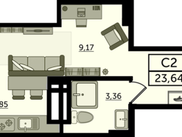 Продается Студия ЖК Легенда Ростова, литер 10, 23.64  м², 3806040 рублей