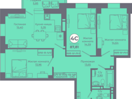 Продается 4-комнатная квартира ЖК Сокольники, литера 7, 87.38  м², 10835120 рублей
