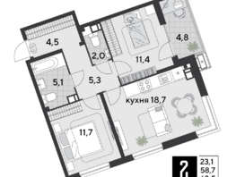 Продается 2-комнатная квартира ЖК Парк Победы 2, литера 19, 63.5 м², 9067800 рублей