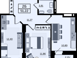 Продается 2-комнатная квартира ЖК Легенда Ростова, литер 10, 51.22  м², 7324460 рублей