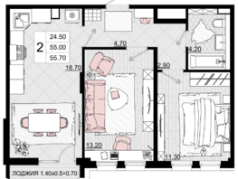 Продается 2-комнатная квартира ЖК Песчаный, литер 1, 55.7  м², 13925000 рублей