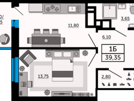 Продается 1-комнатная квартира ЖК Донской Арбат 2, литер 2, 39.35  м², 5941850 рублей