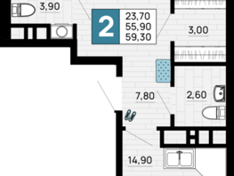 Продается 2-комнатная квартира ЖК Традиции, Литер 1, 59.3  м², 8302000 рублей
