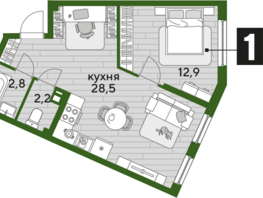 Продается 1-комнатная квартира ЖК DOGMA PARK (Догма парк), литера 13, 46.4 м², 6755840 рублей