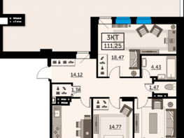 Продается 3-комнатная квартира ЖК Сердце Ростова 2, литер 9, 111.25  м², 16687500 рублей