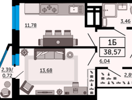 Продается 1-комнатная квартира ЖК Royal Towers (Роял Тауэрс), литер 3, 38.57  м², 5901210 рублей