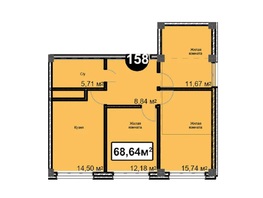 Продается 3-комнатная квартира ЖК Николаевский-Ессентуки, 68.64  м²