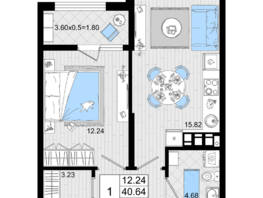 Продается 1-комнатная квартира ЖК Резиденция морей, корпус А, 42.44  м², 10461460 рублей