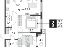 Продается 2-комнатная квартира ЖК Парк Победы 2, литера 28, 65 м², 8885500 рублей