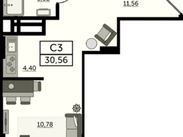 Продается Студия ЖК Легенда Ростова, литер 13, 30.56  м², 4614560 рублей