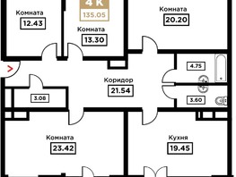 Продается 4-комнатная квартира ЖК Сердце, 135.05  м², 43891250 рублей