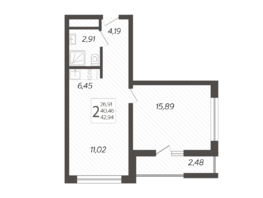 Продается 2-комнатная квартира ЖК Кислород, корпус 10, 42.94  м², 15754686 рублей