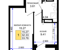 Продается 1-комнатная квартира ЖК Октябрь Парк, 1.1, 35.57  м², 4979800 рублей