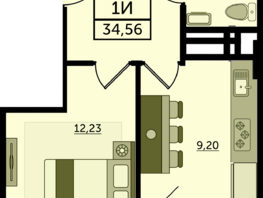 Продается 1-комнатная квартира ЖК Легенда Ростова, литер 10, 34.56  м², 4872960 рублей