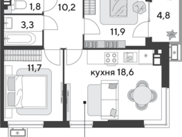 Продается 2-комнатная квартира ЖК Парк Победы 2, литера 31, 62.3 м², 10198510 рублей