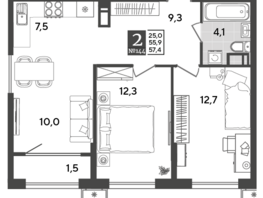Продается 2-комнатная квартира ЖК Порто-Ново, литера 5, 57.4 м², 8730311 рублей