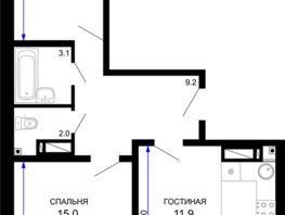 Продается 2-комнатная квартира ЖК Свобода , литер 9, 64.1  м², 8653500 рублей