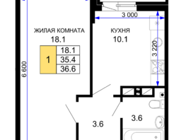 Продается 1-комнатная квартира ЖК Дыхание, литер 28, 36.6 м², 5233800 рублей