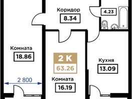 Продается 2-комнатная квартира ЖК Сердце, 63.26  м², 18978000 рублей