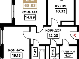 Продается 2-комнатная квартира ЖК Сердце, 68.83  м², 20649000 рублей