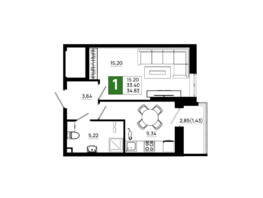 Продается 1-комнатная квартира ЖК Октябрь Парк, 5.1, 34.83  м², 4736880 рублей