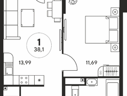 Продается 1-комнатная квартира ЖК Гринсайд, 5.1-5.5, 38.03  м², 6540000 рублей