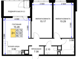 Продается 2-комнатная квартира ЖК Сегодня, литер 6, 66.12 м², 8793960 рублей