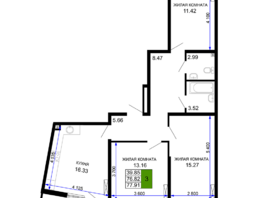 Продается 3-комнатная квартира ЖК Фонтаны, литер 11, 77.91  м², 11063220 рублей