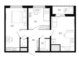 Продается 2-комнатная квартира ЖК 5 элемент Аске, лит 5-12 стр.2, сек.3,4,5,6, 54.5  м², 7695400 рублей