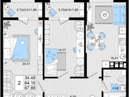 Продается 2-комнатная квартира ЖК Резиденция морей, корпус А, 67.88  м², 16040044 рублей