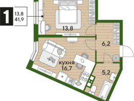 Продается 1-комнатная квартира ЖК DOGMA PARK (Догма парк), литера 13, 41.9 м², 7035010 рублей