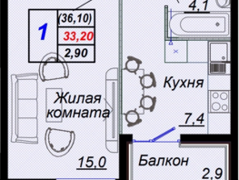 Продается 1-комнатная квартира ЖК Чайные холмы, 36.1  м², 12443700 рублей